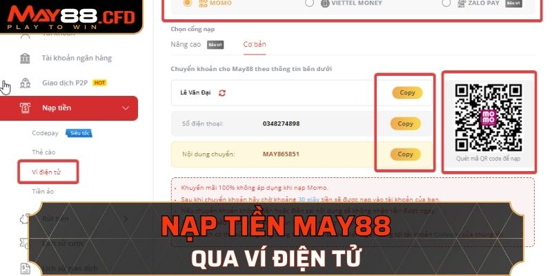 Nạp tiền May88 tiện lợi qua ví điện tử 